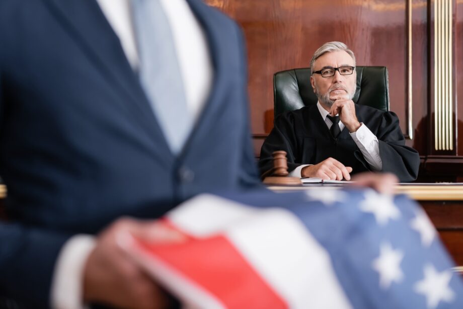 American flag displayed in a federal courtroom