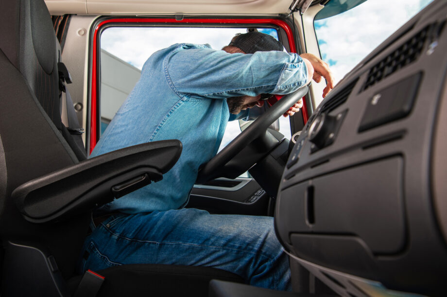 Trucker behind the wheel stressed after accident